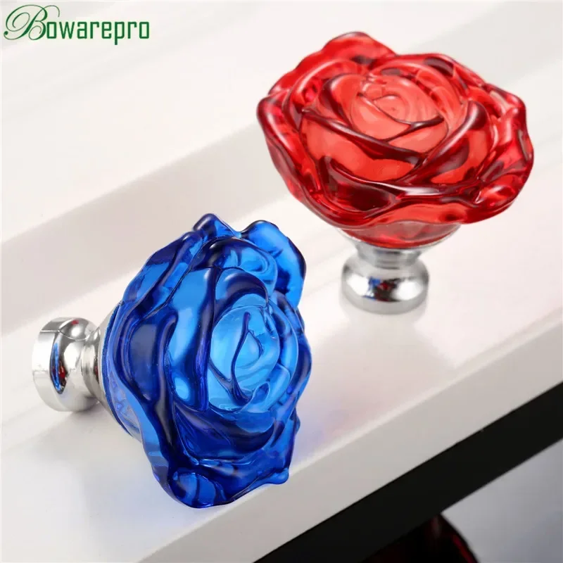 Furniture Hardware Manufacturer - bowarepro 50 mm Kristall-Ros-Glasgriff, Schrankknopf, Schubladengriff,